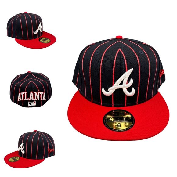 New Era 59FIFTY Atlanta‎ Braves City Arch Fitted Hat Navy Red Size 8 - Picture 1 of 8